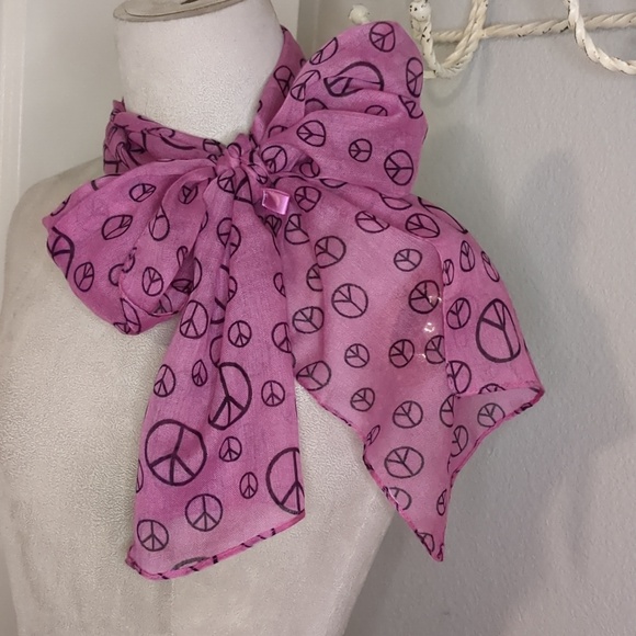 Vintage Accessories - Purple Peace Sign Scarf Magenta Purple Trendy Hippy Long Rectangle